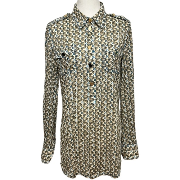 Tory Burch Elephant Print Tunic Blouse – Size 8 – Gold Button Details - Picture 1 of 7